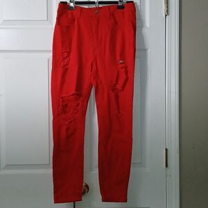 Shein Curve red distressed jeans  Sz 0XL  (14)  NWOT